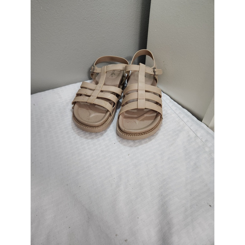 Just Be Womens Strappy Gladiator Sandals Nude Beige Ankle Buckle Size 9